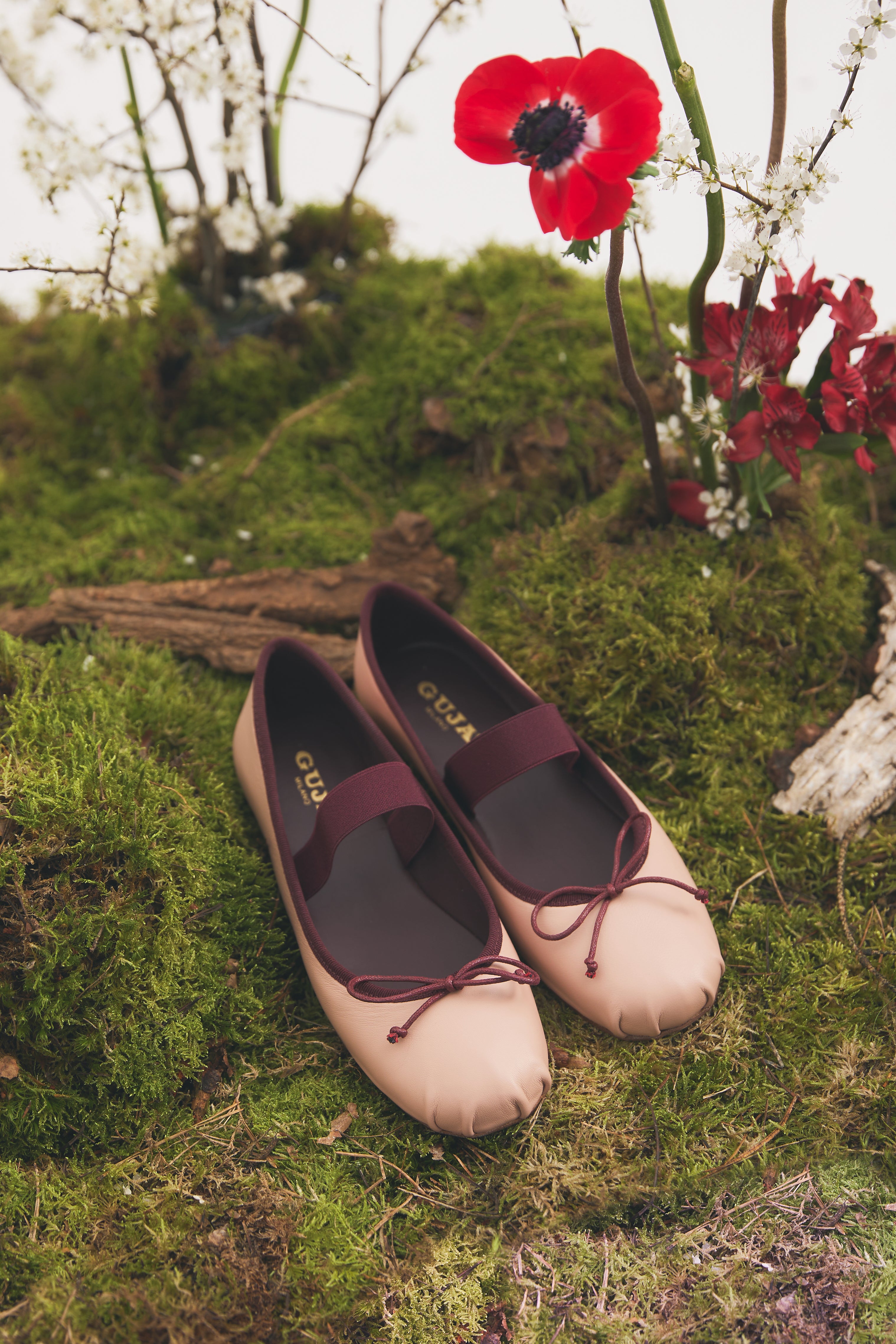 Ballerina in nappa rosa plissé con laccio e tacco 05mm