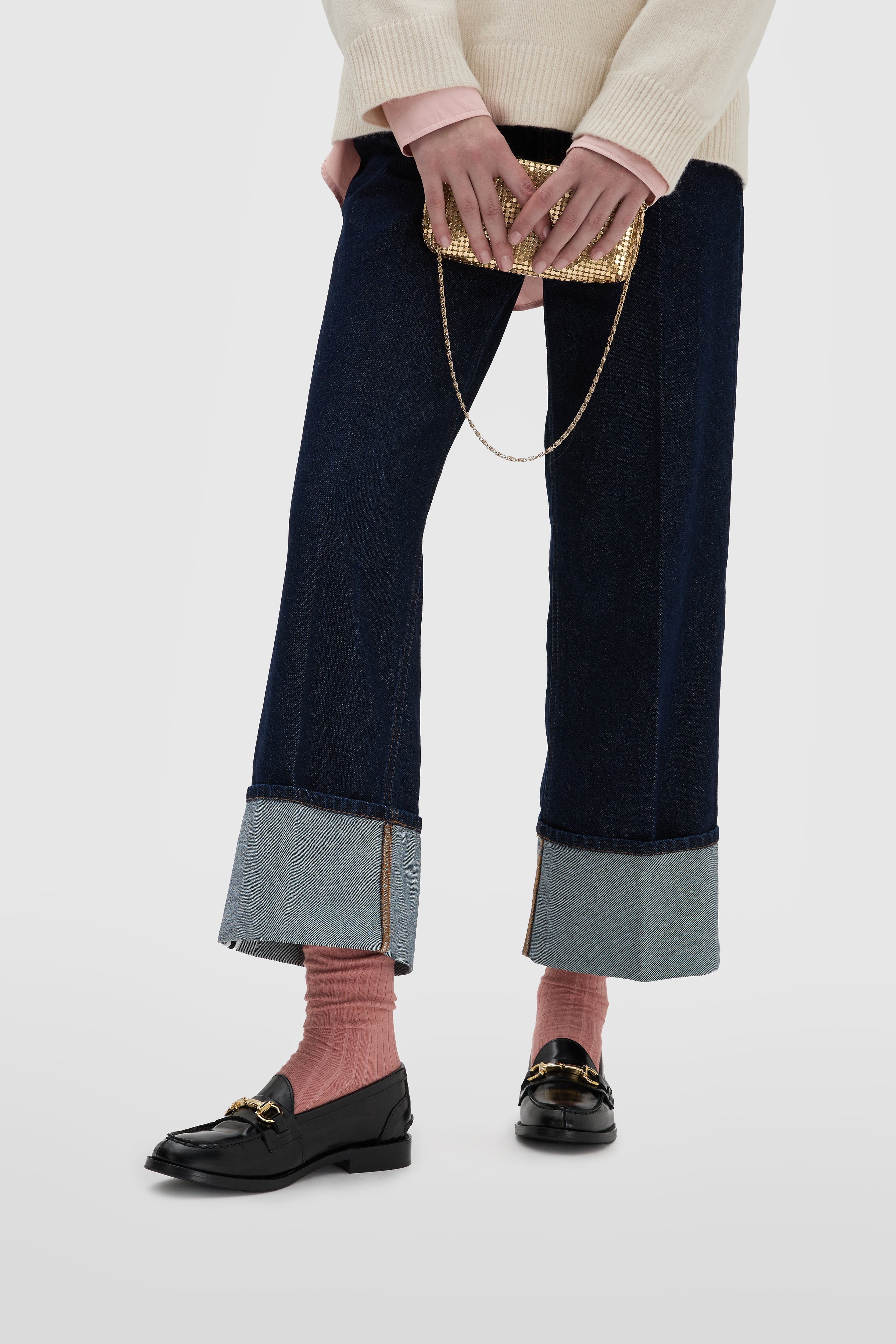 Mocassin en cuir de veau noir brossé avec clip métallique