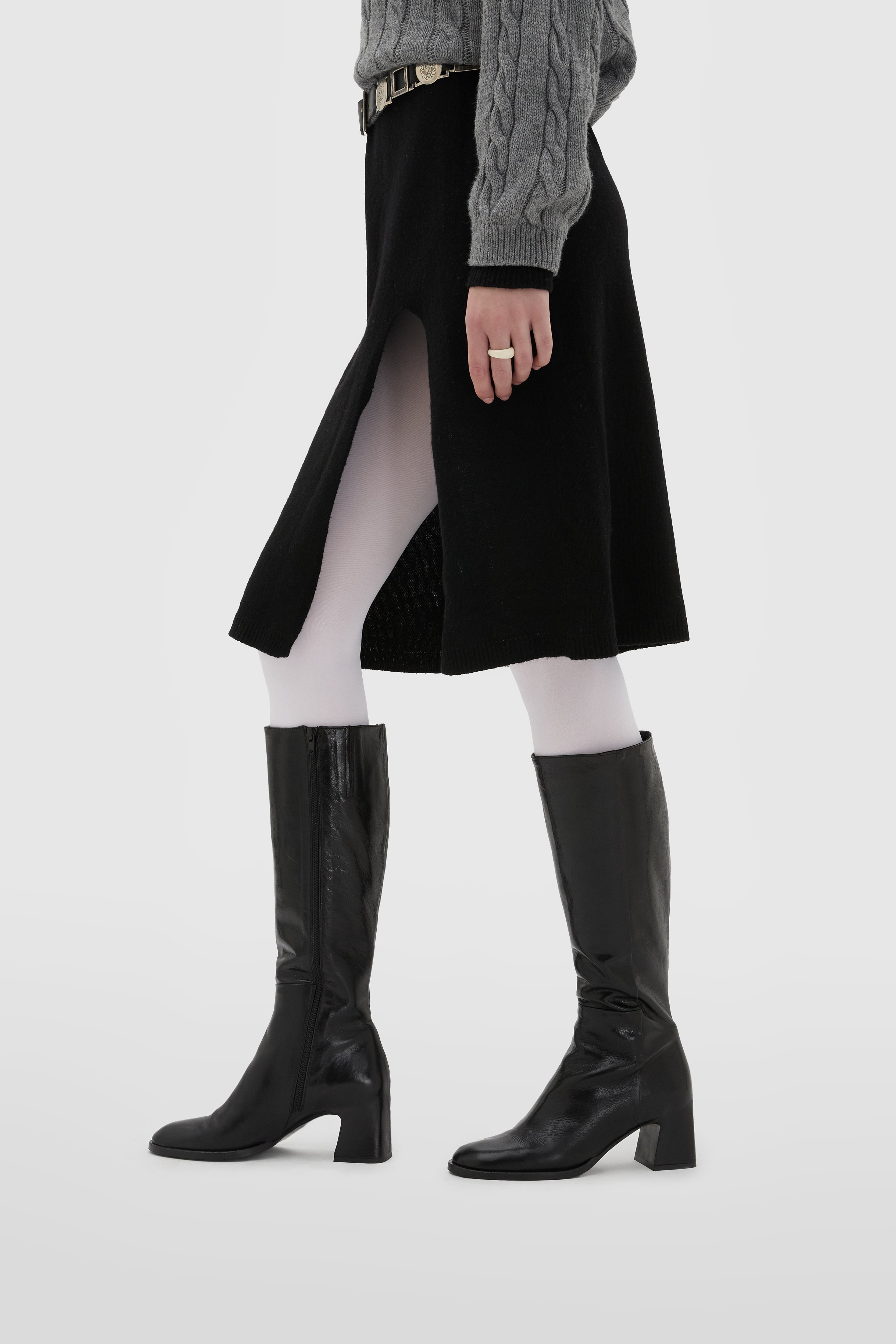 Botte en veau noir avec talon large en queue de 50 mm recouvert