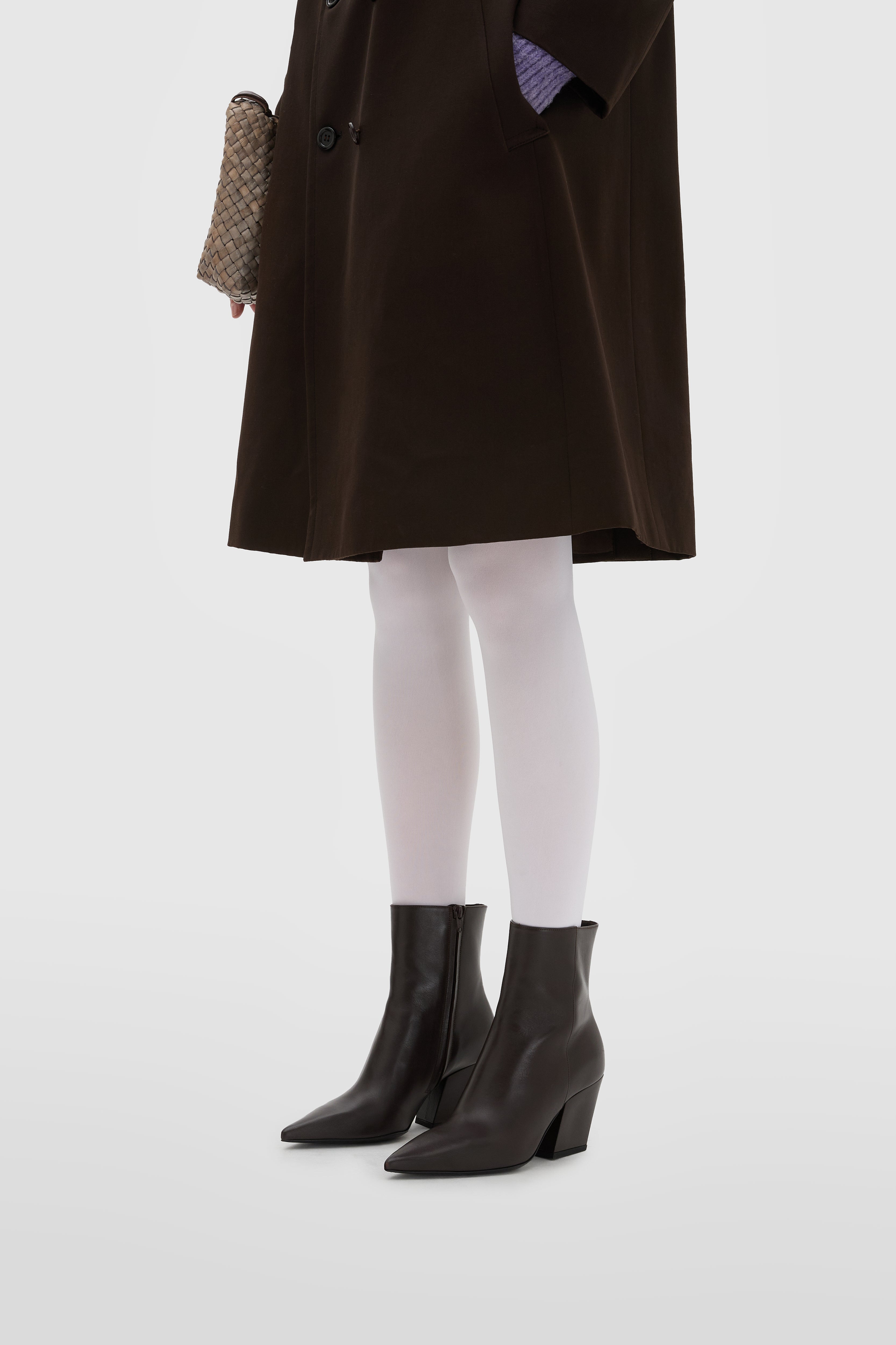 Bottine en veau marron foncé avec talon bloc de 75 mm