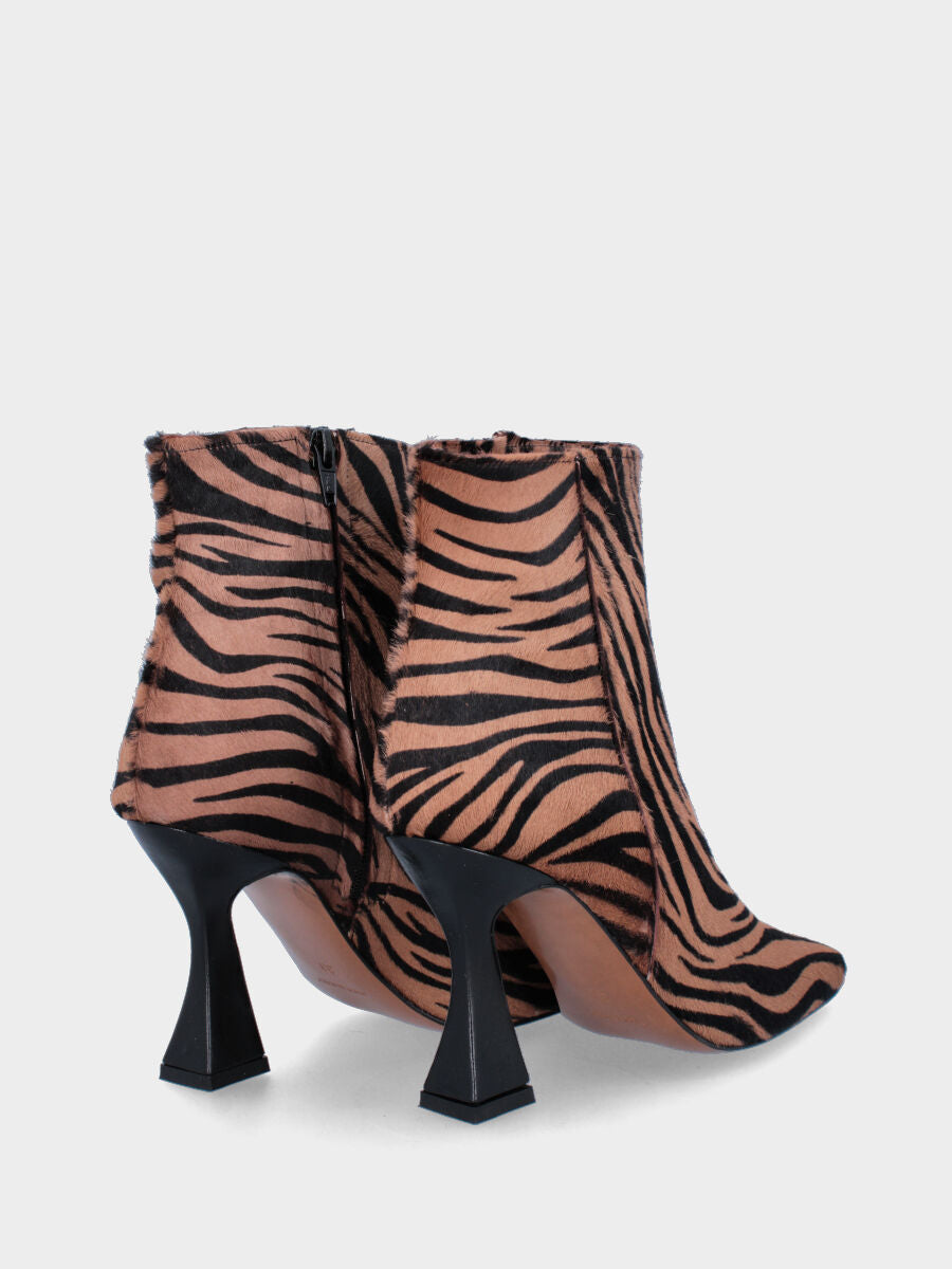 Animal print leather ankle boot with square toe