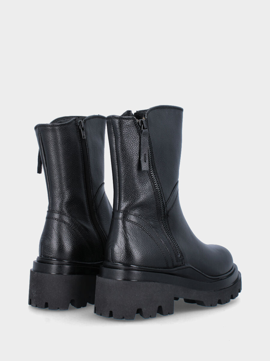 Schwarzer Leder-Stiefelette mit doppeltem Reißverschluss