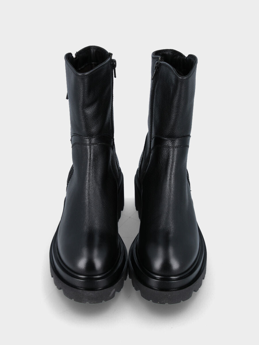 Schwarzer Leder-Stiefelette mit doppeltem Reißverschluss