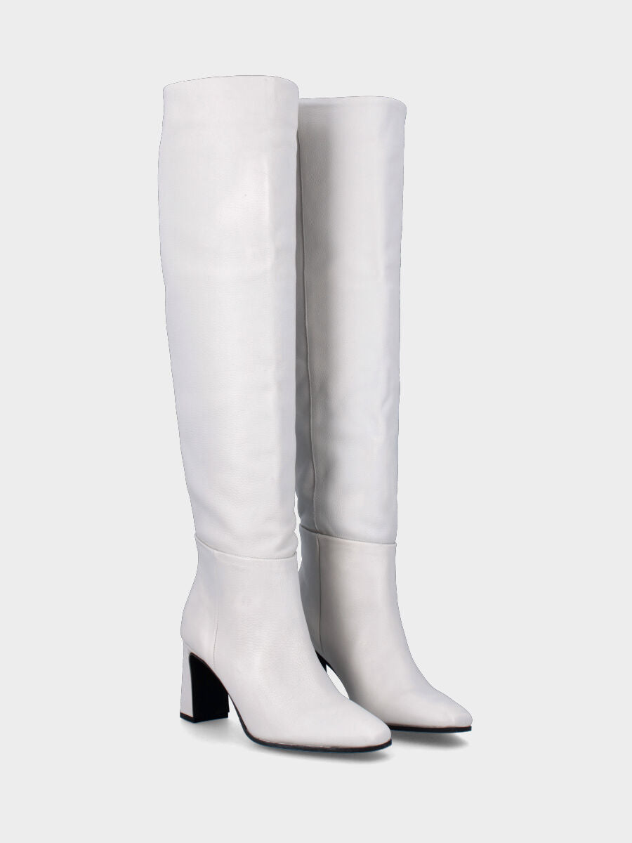 White leather over-the-knee tube boot