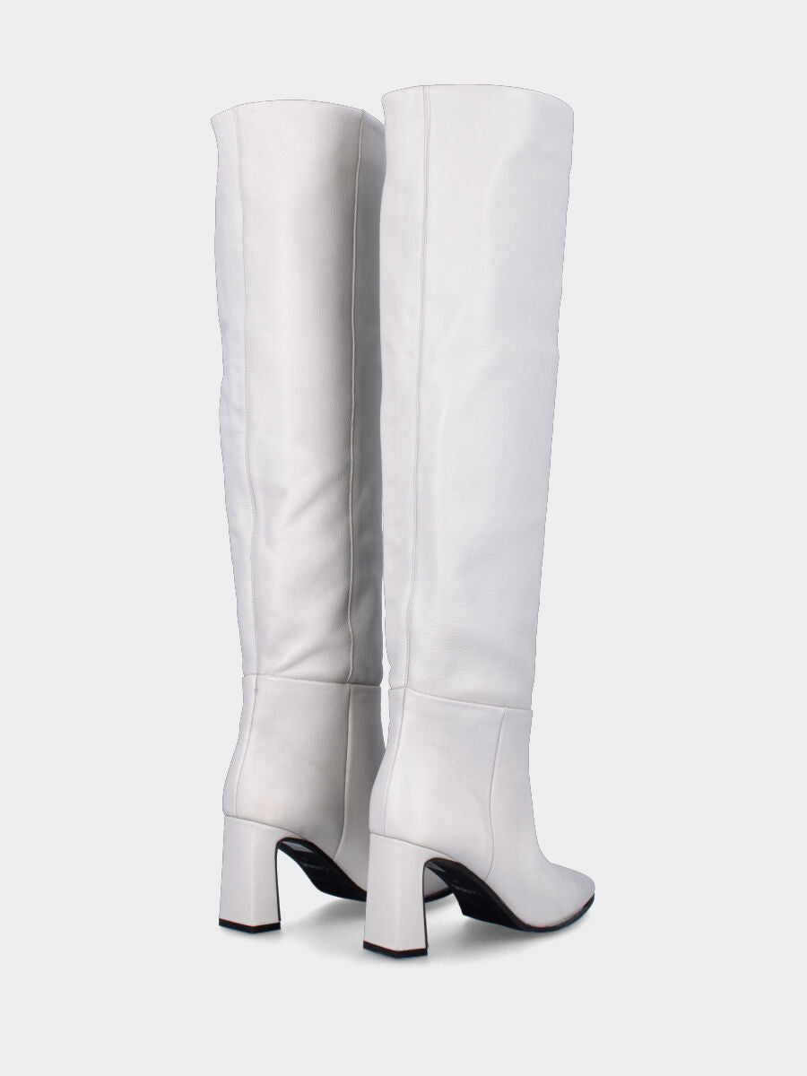 White leather over-the-knee tube boot