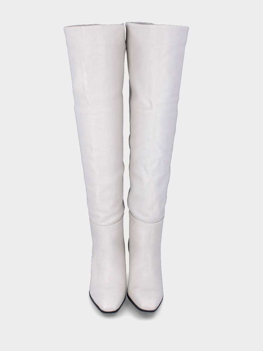 White leather over-the-knee tube boot