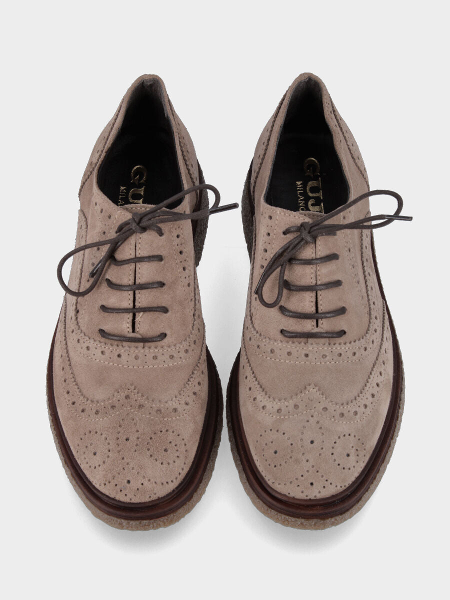 Francesina beige in pelle con lavorazione full brogue