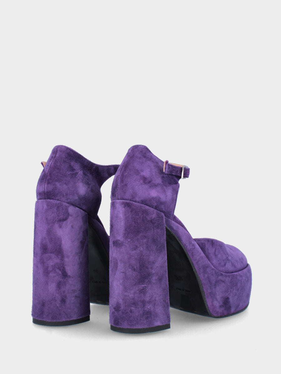 Décolleté viola in pelle aperta ai lati con maxi plateau