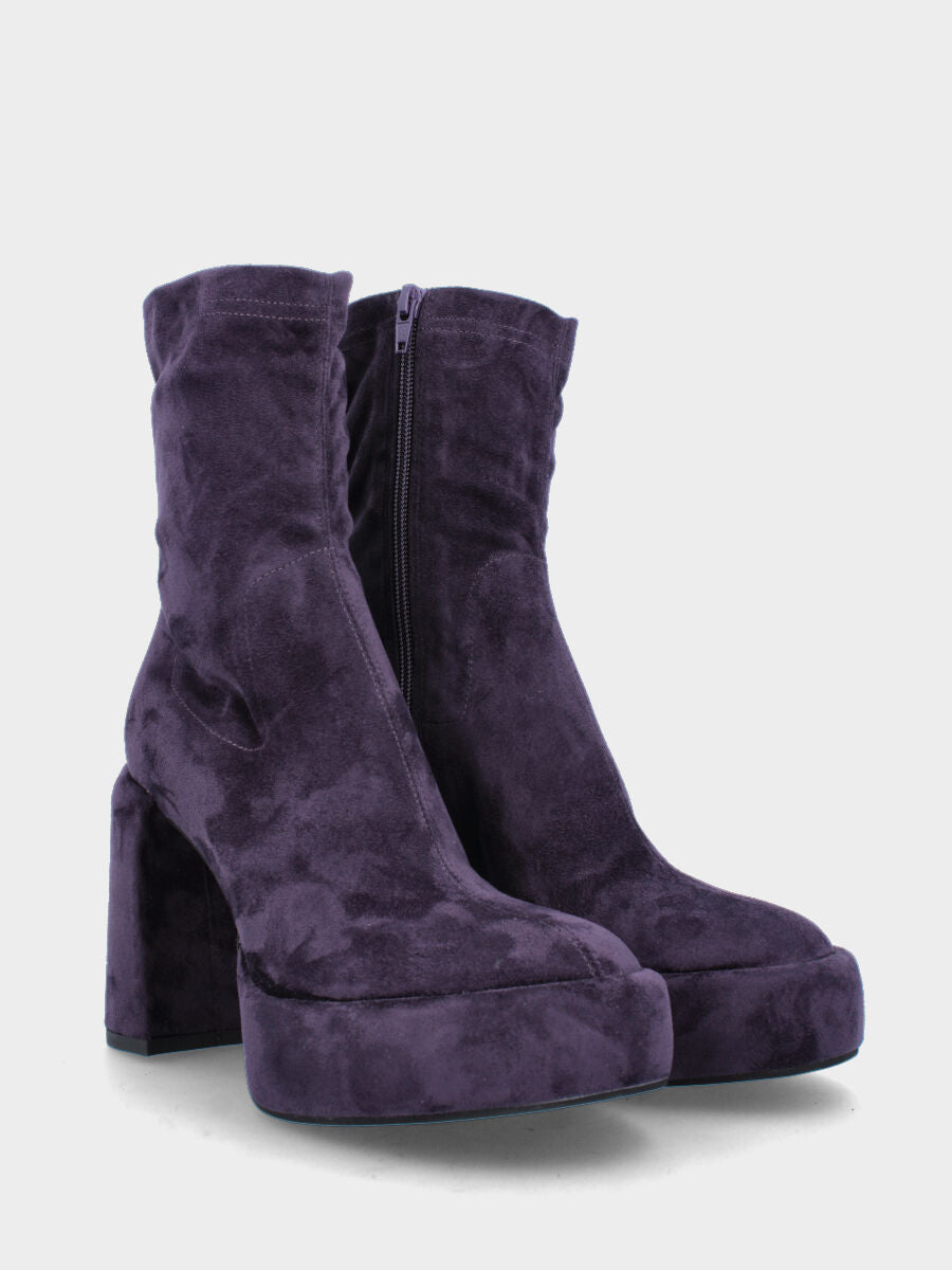 Stivaletto viola in tessuto con maxi plateau e tacco foderati