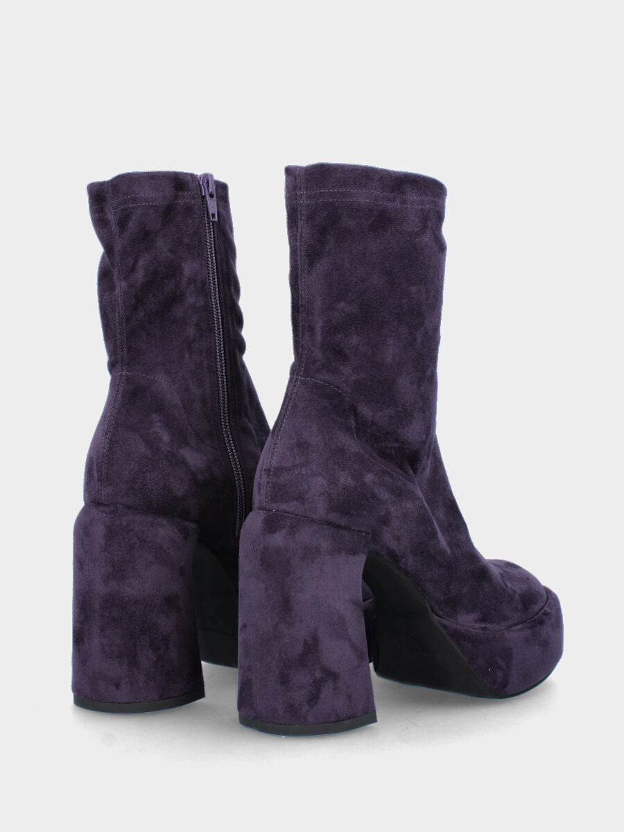 Stivaletto viola in tessuto con maxi plateau e tacco foderati