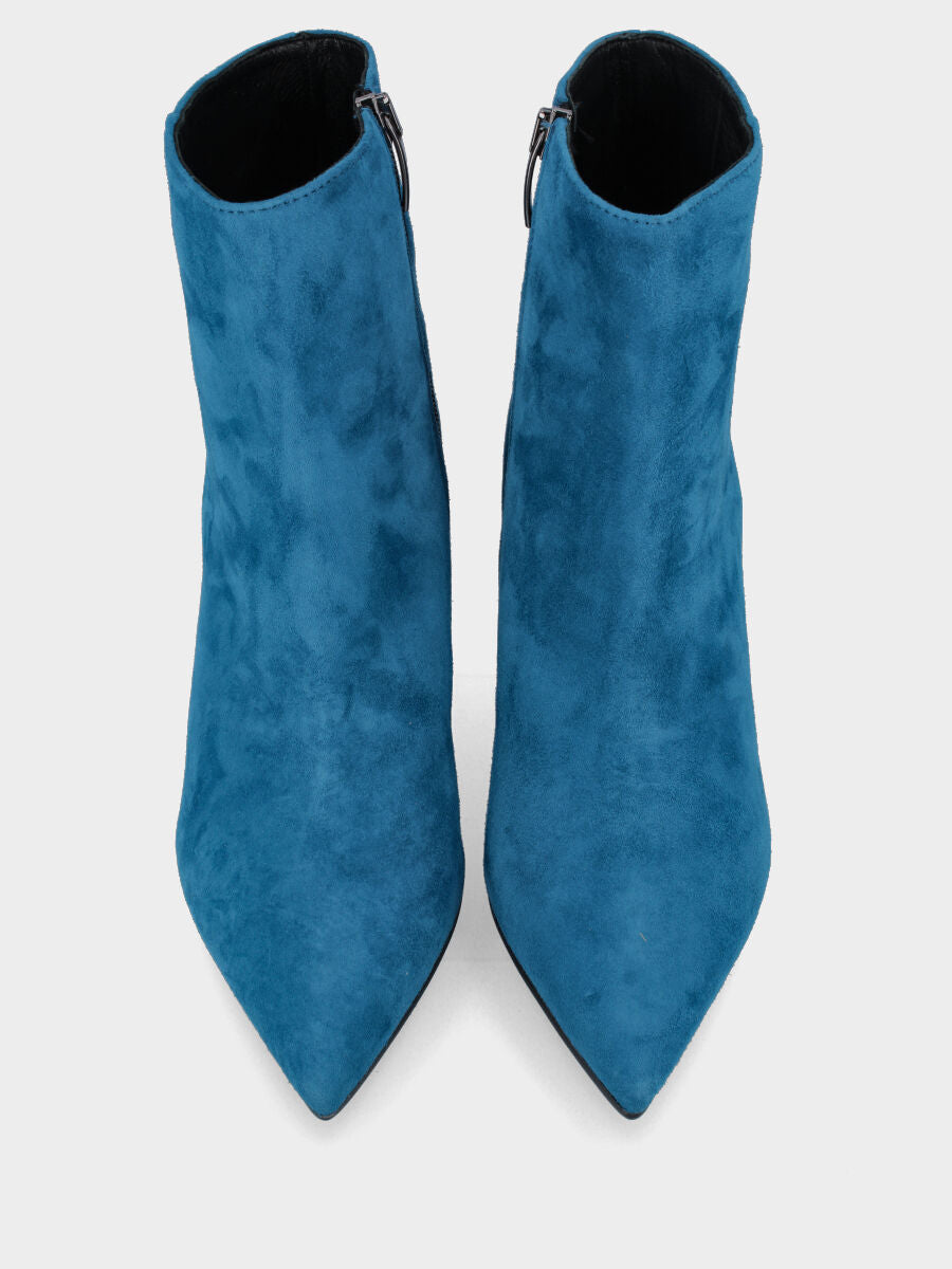 Stivaletto blu in pelle con punta sfilata e tacco foderato