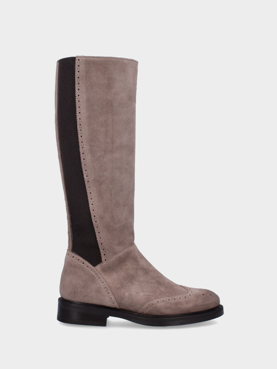 Stivale beige in pelle con inserti elasticizzati