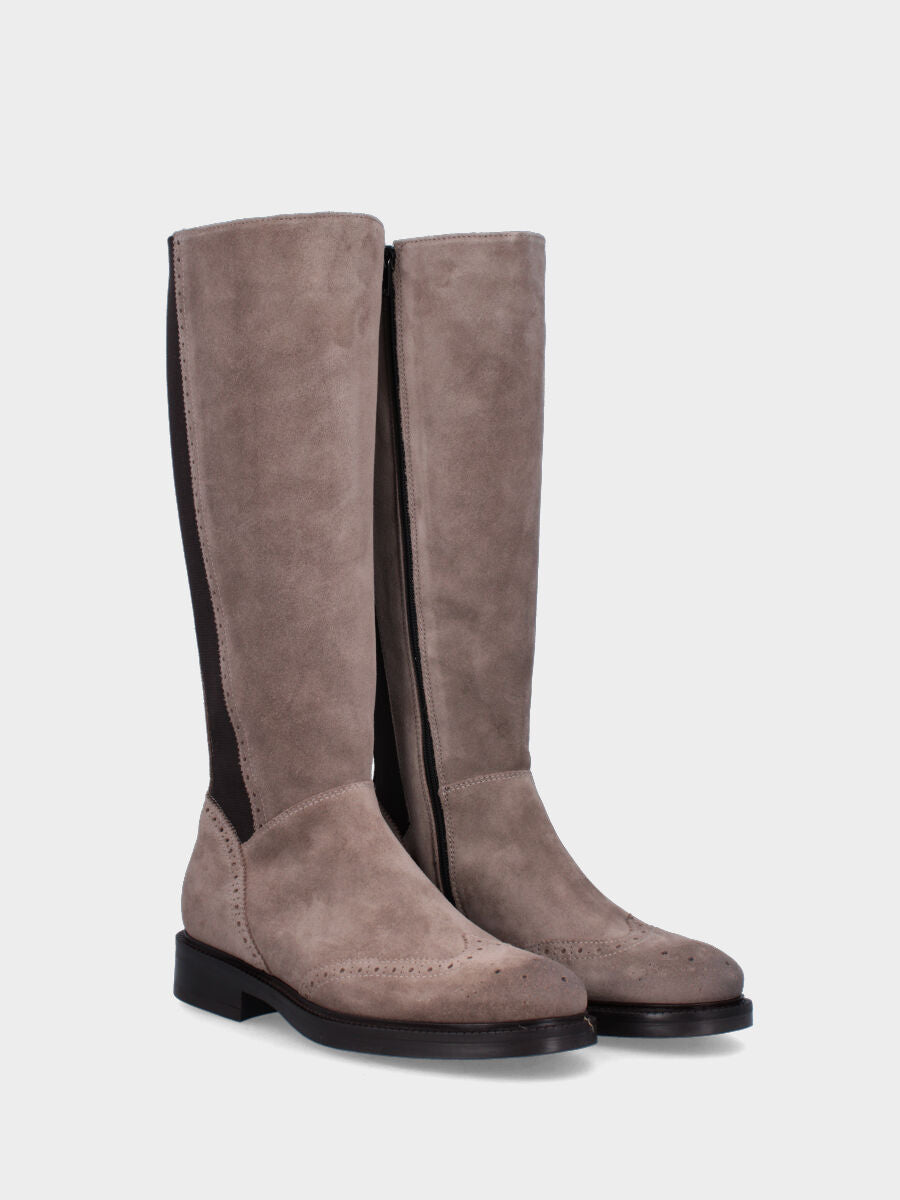 Stivale beige in pelle con inserti elasticizzati