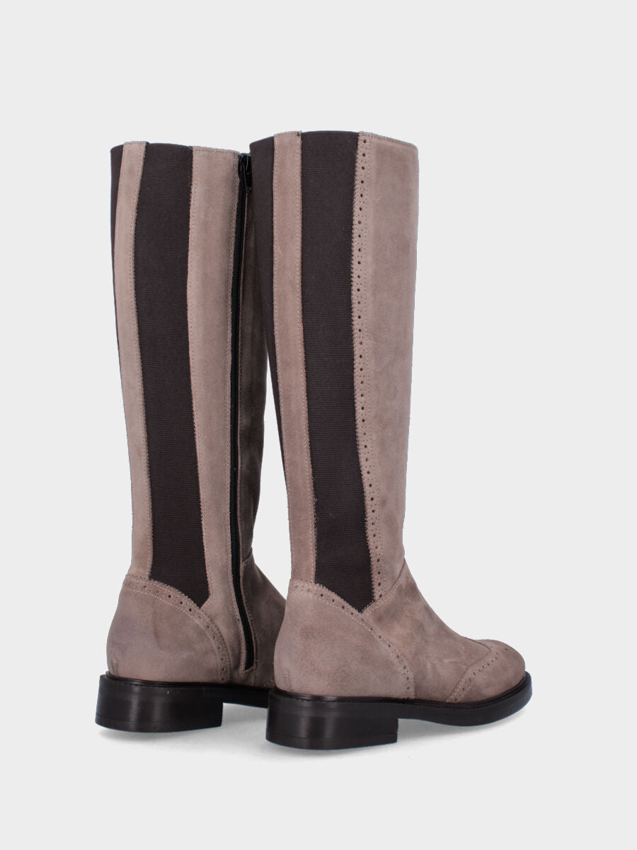 Stivale beige in pelle con inserti elasticizzati