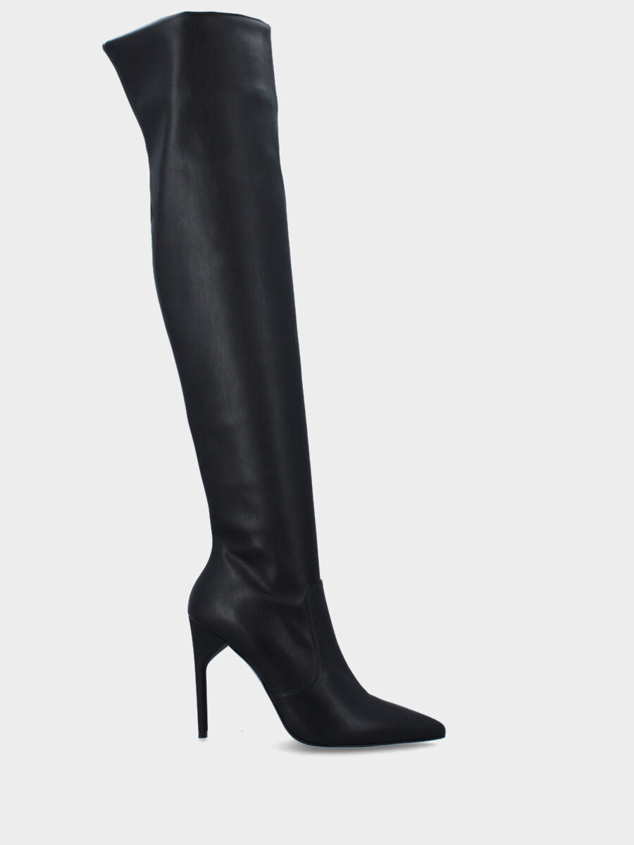 Botte noire en cuir avec talon aiguille
