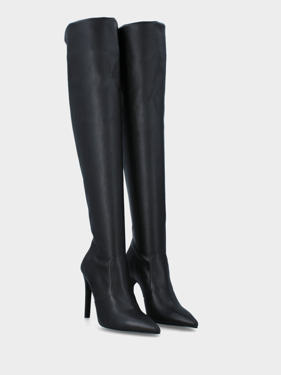 Botte noire en cuir avec talon aiguille