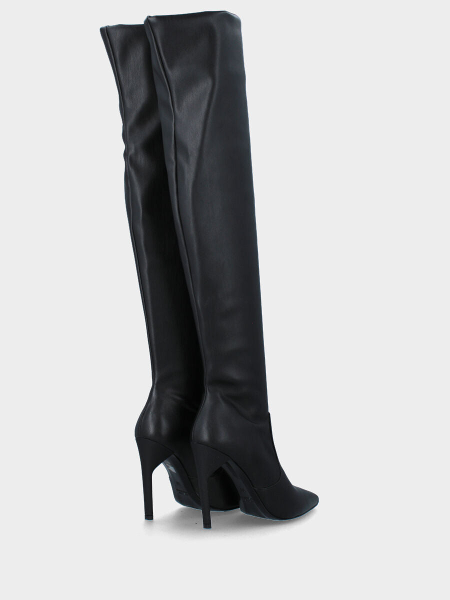 Botte noire en cuir avec talon aiguille