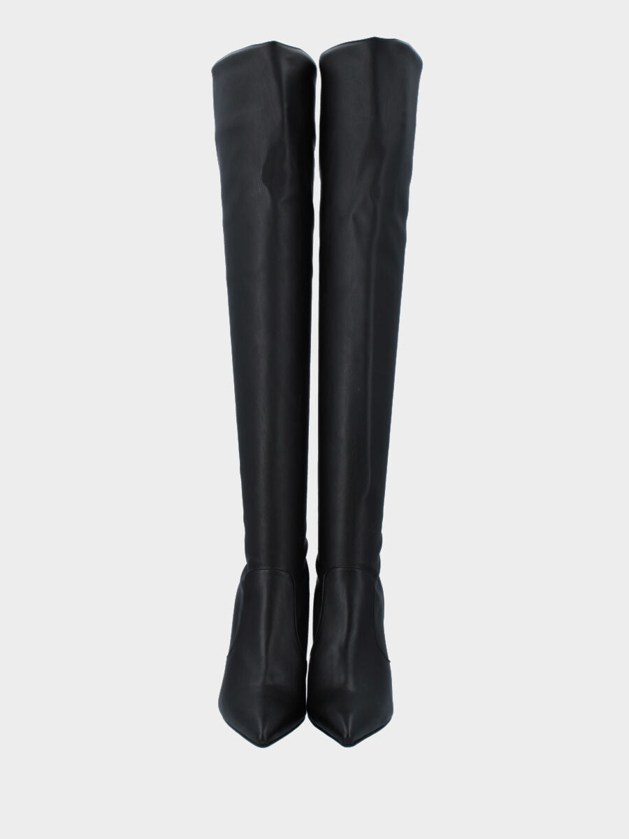 Stivale nero in pelle con tacco a stiletto