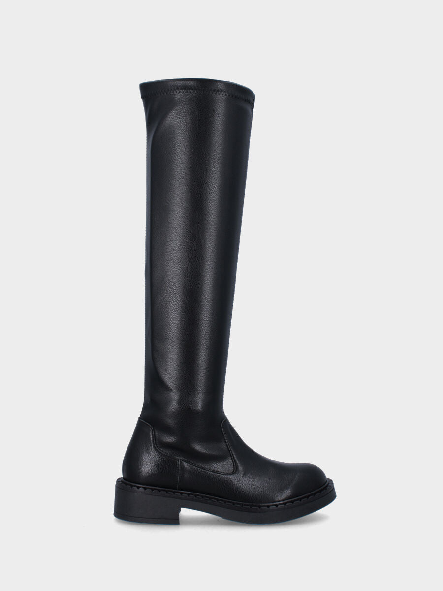 Botte noire en cuir avec tige extensible