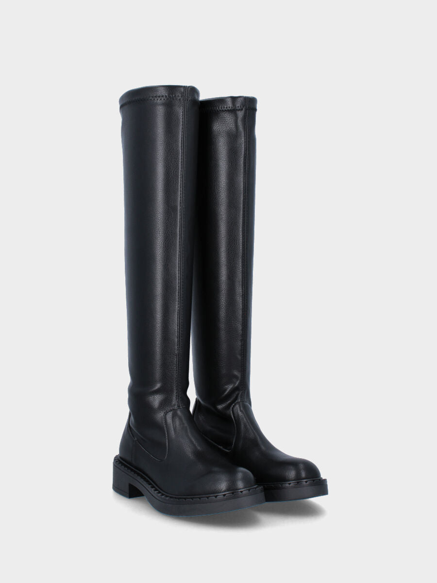 Stivale nero in pelle con gambale stretch