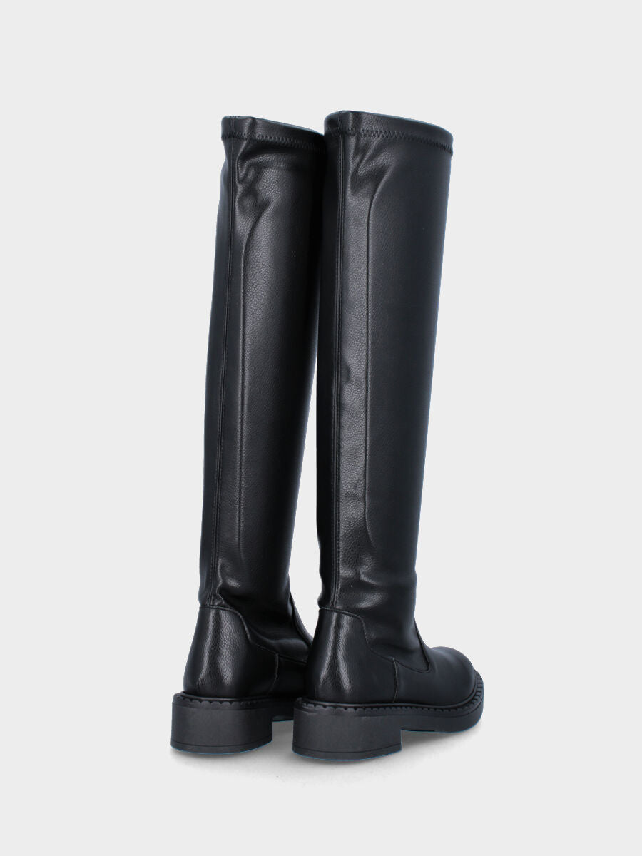 Stivale nero in pelle con gambale stretch