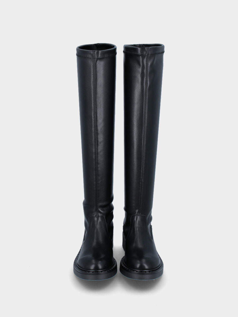 Stivale nero in pelle con gambale stretch