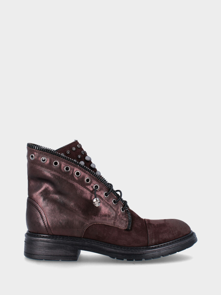 Brown leather ankle boot with gaiter and studs