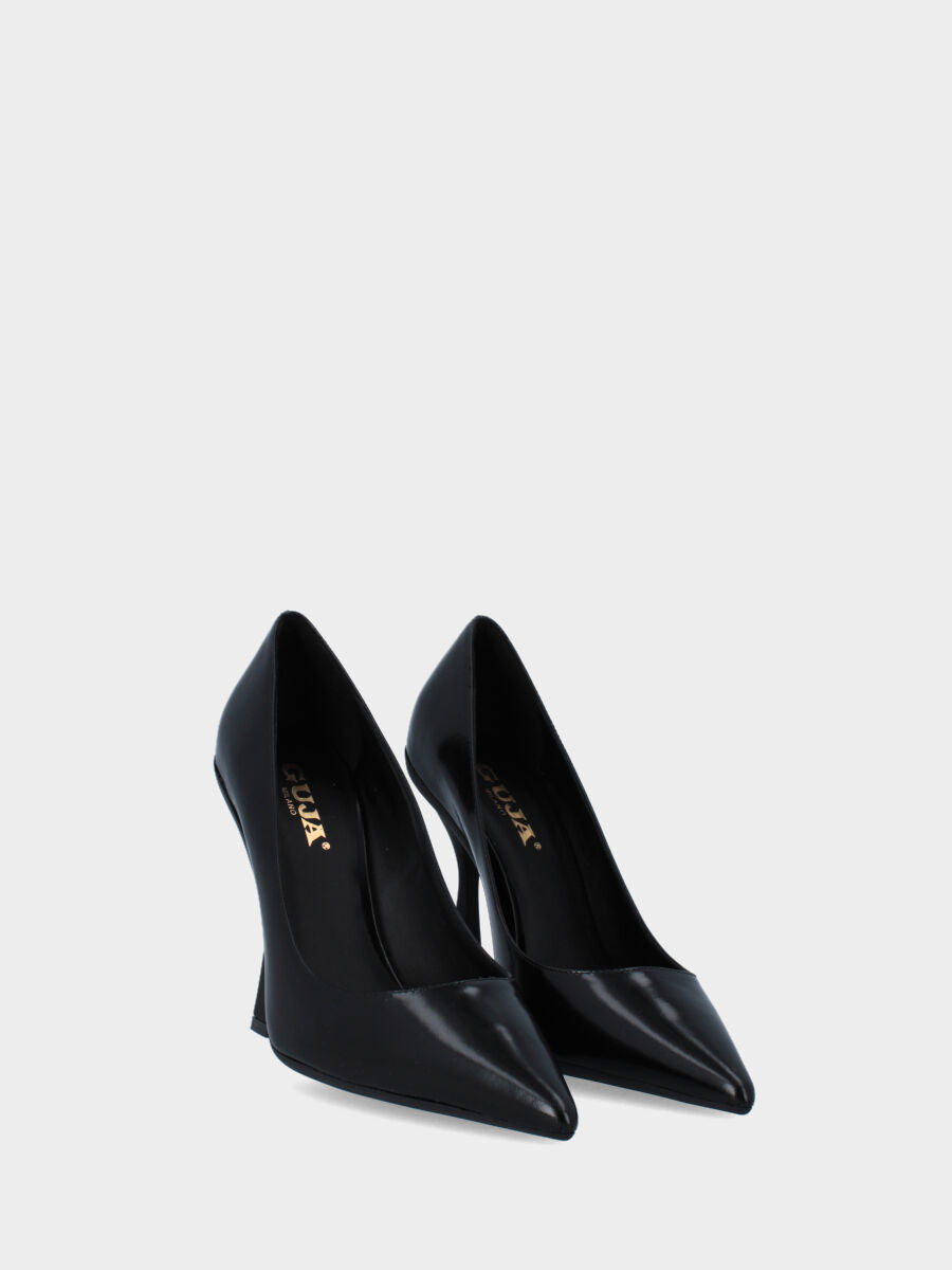 Schwarze Pumps aus Leder mit dünnem, hohlem Absatz