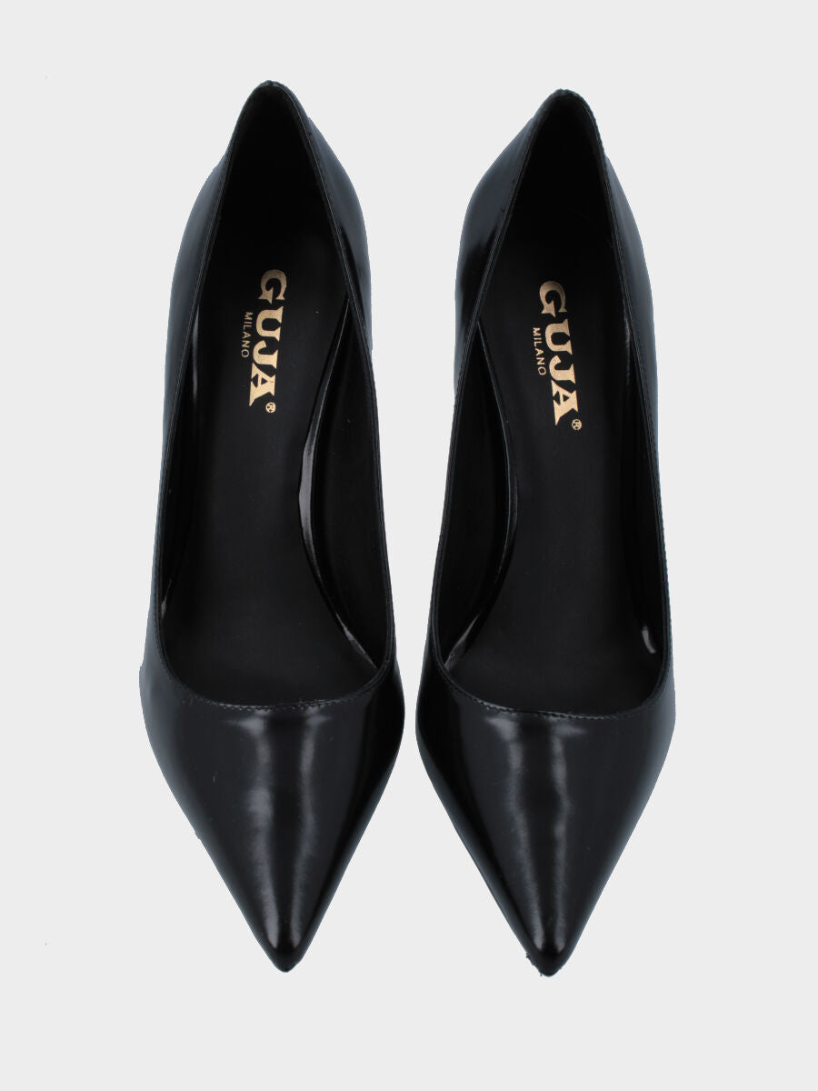 Schwarze Pumps aus Leder mit dünnem, hohlem Absatz