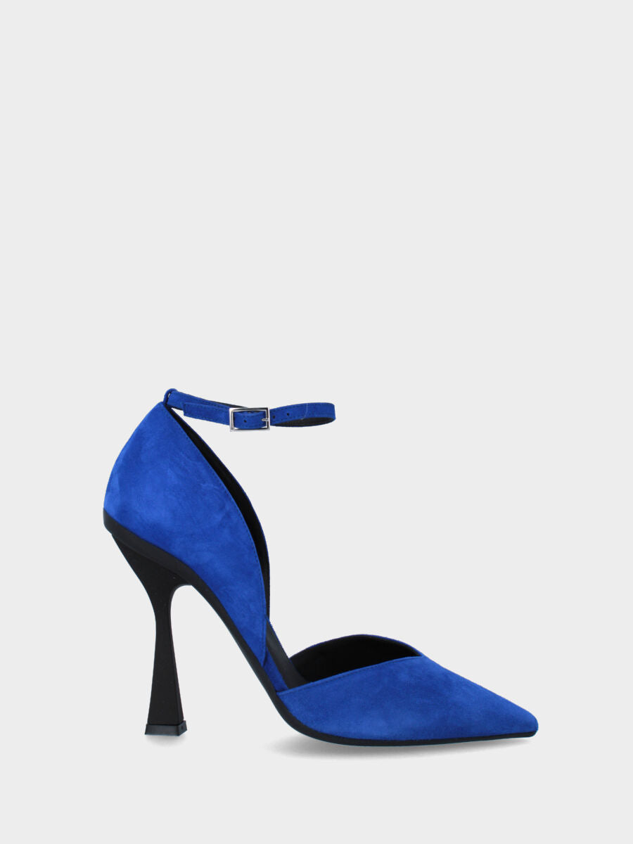 Décolleté blu in pelle con tacco a contrasto