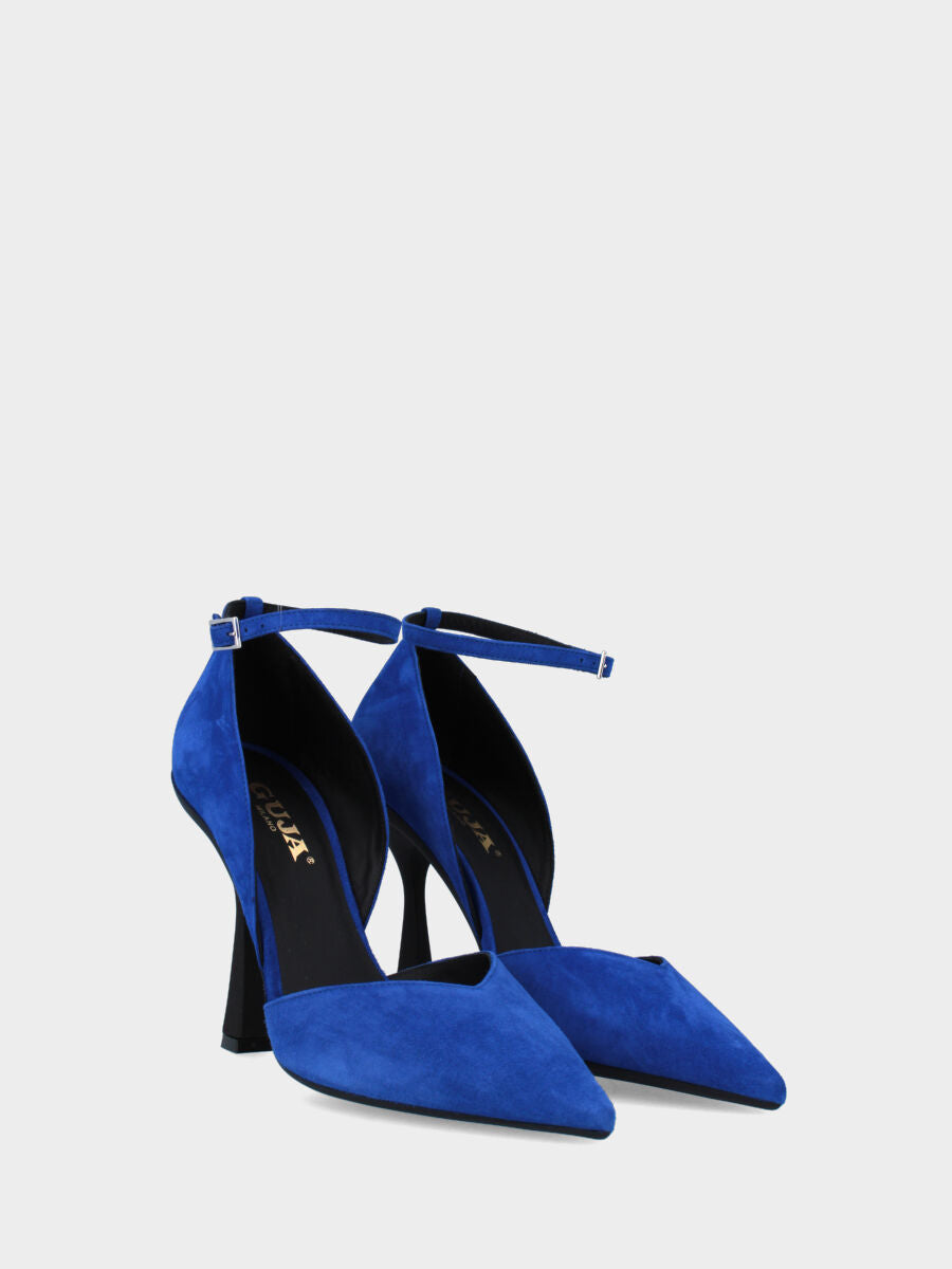 Décolleté blu in pelle con tacco a contrasto