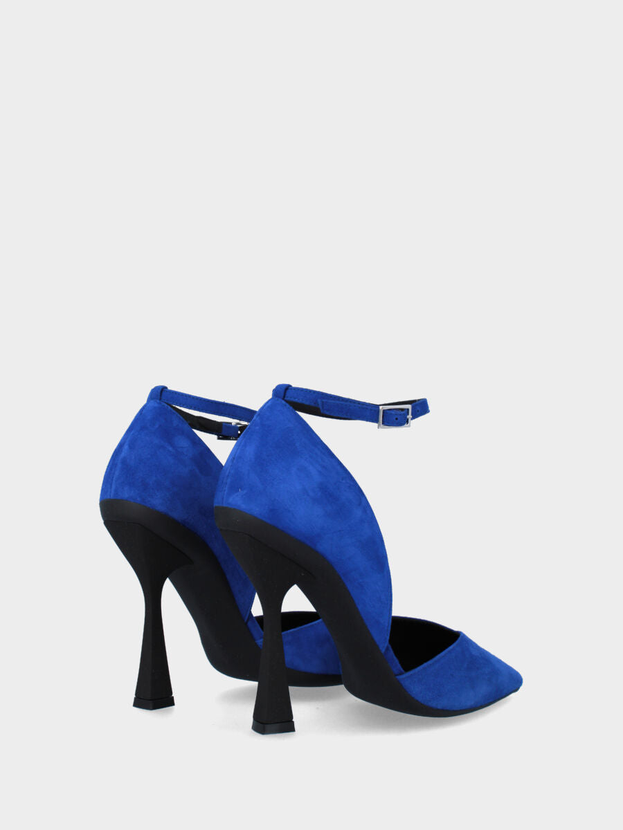 Décolleté blu in pelle con tacco a contrasto