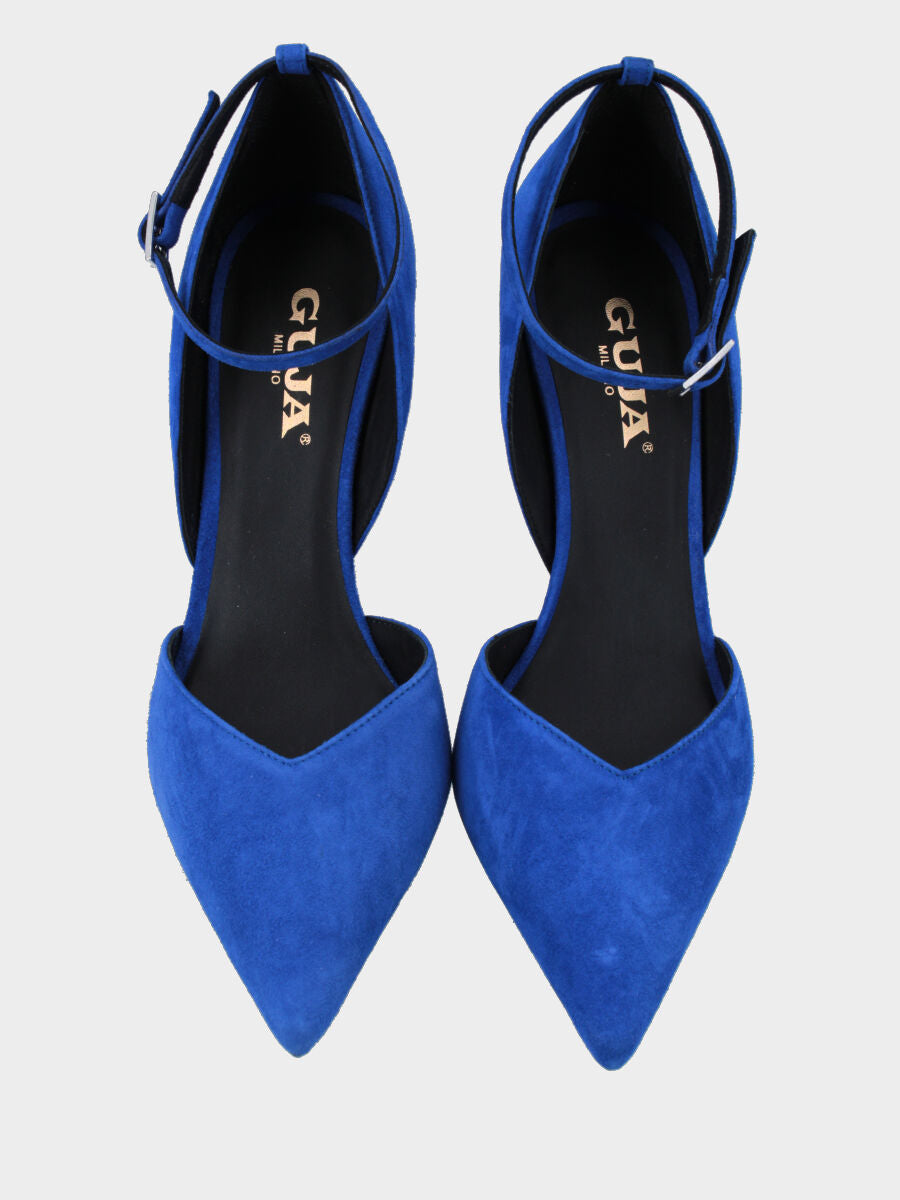 Blaue Pumps aus Leder mit kontrastierendem Absatz