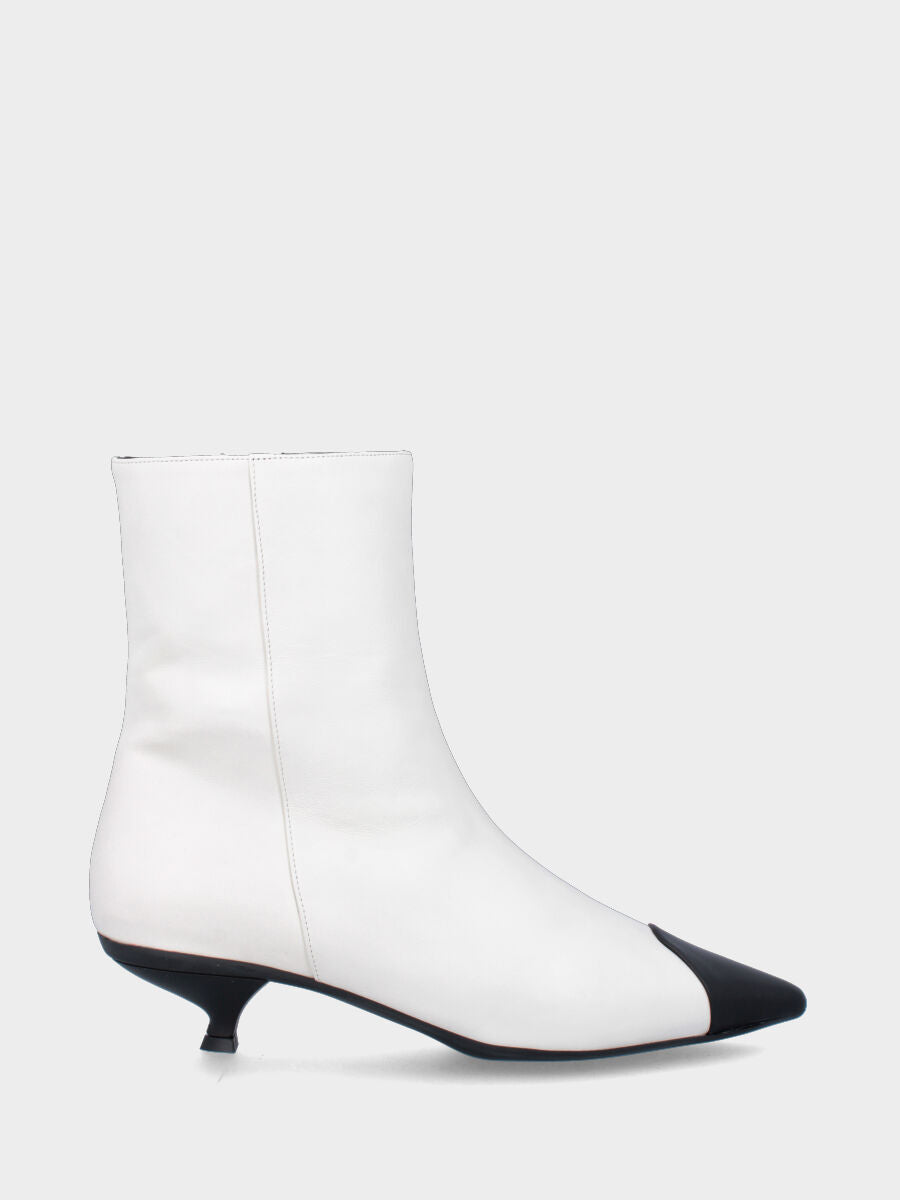 White leather ankle boot with contrasting details
