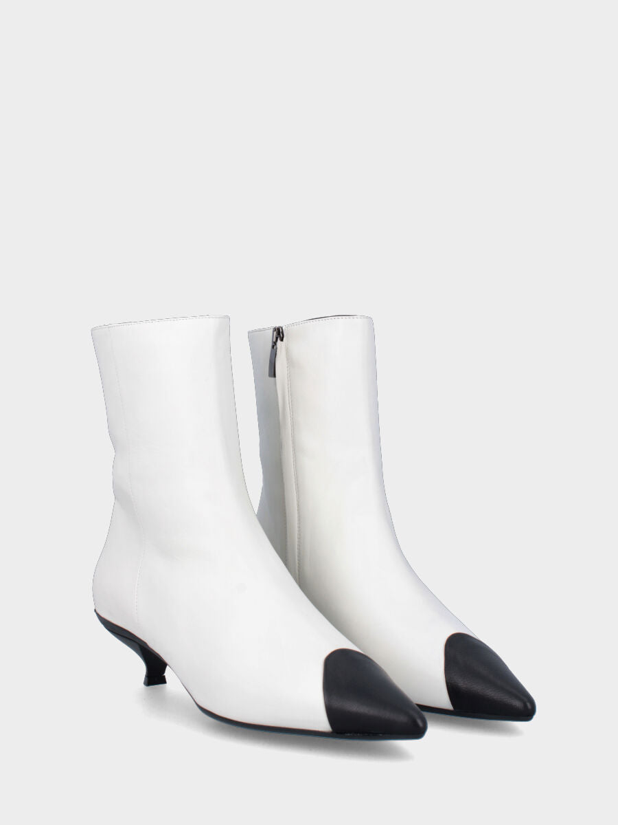 White leather ankle boot with contrasting details