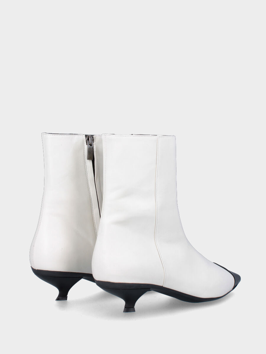 White leather ankle boot with contrasting details