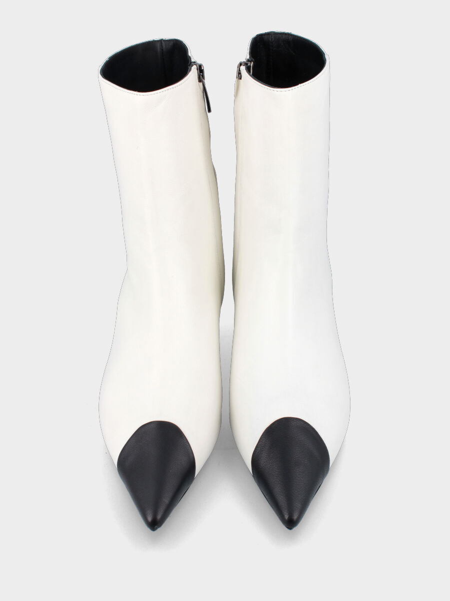 White leather ankle boot with contrasting details
