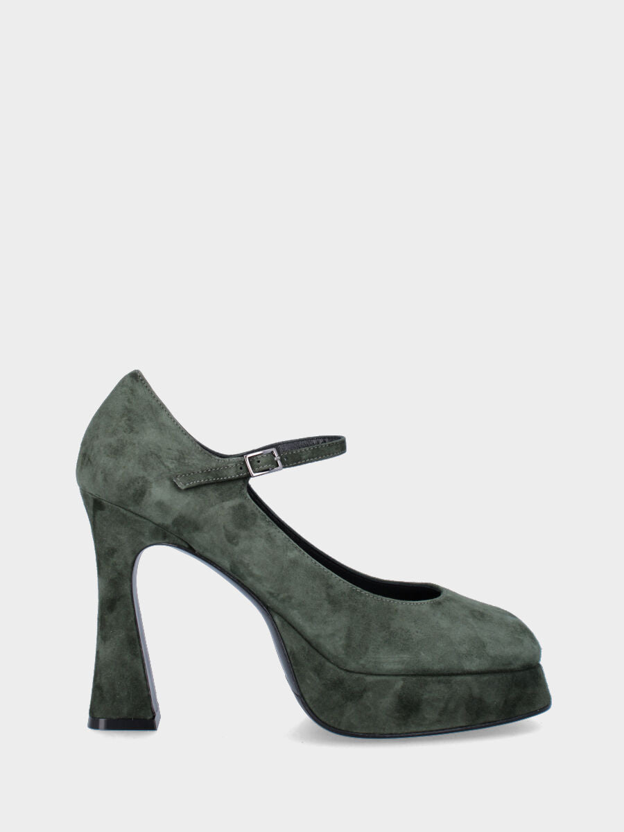 Décolleté verde in pelle modello bébé con plateau