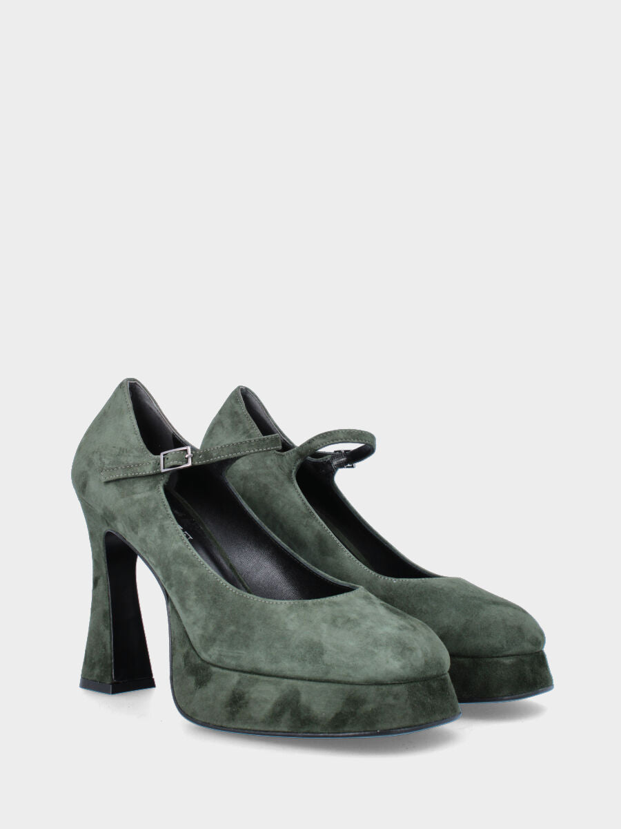Décolleté verde in pelle modello bébé con plateau