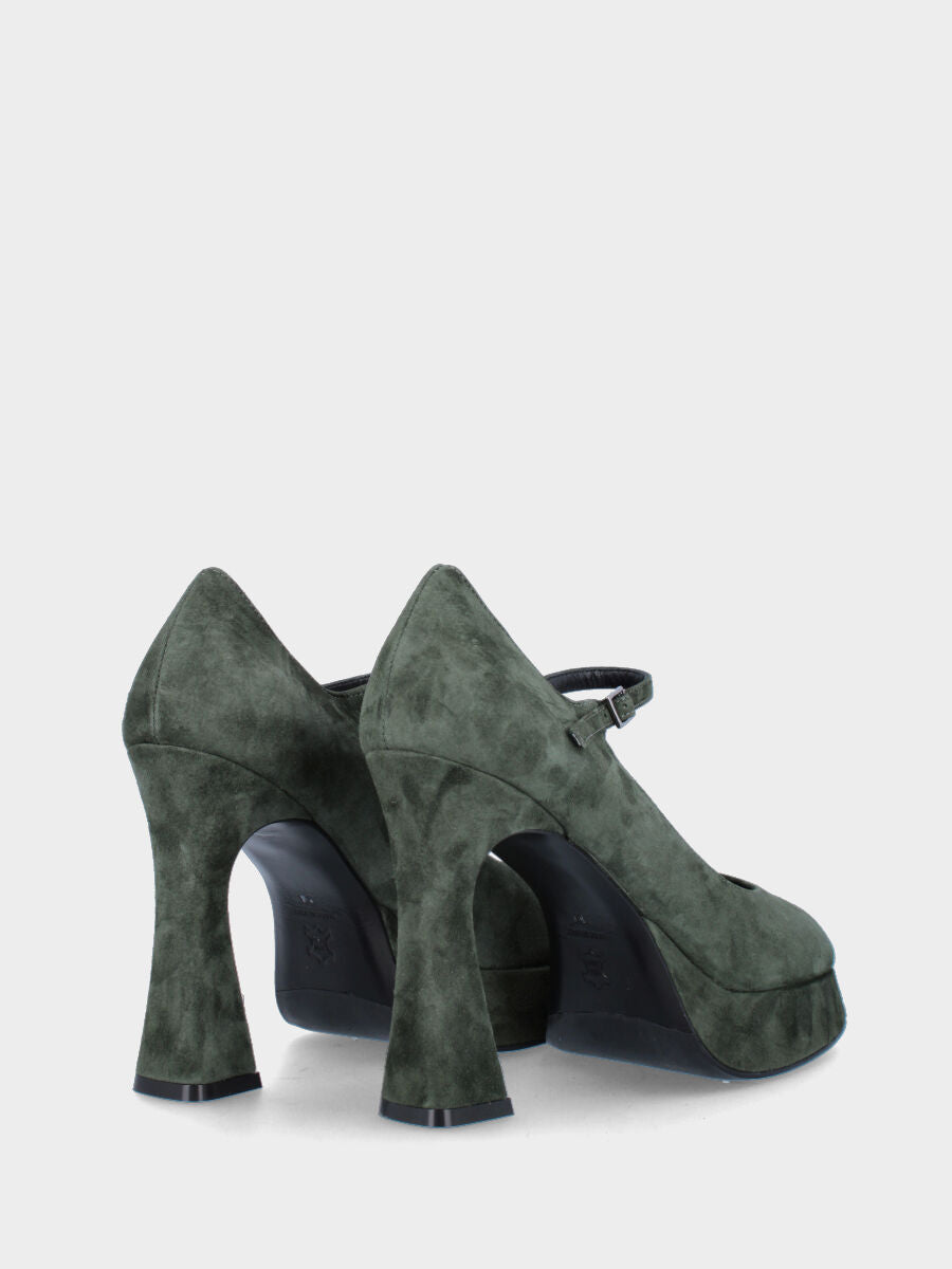 Décolleté verde in pelle modello bébé con plateau