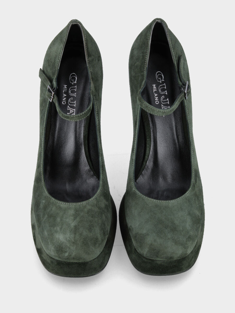 Décolleté verde in pelle modello bébé con plateau