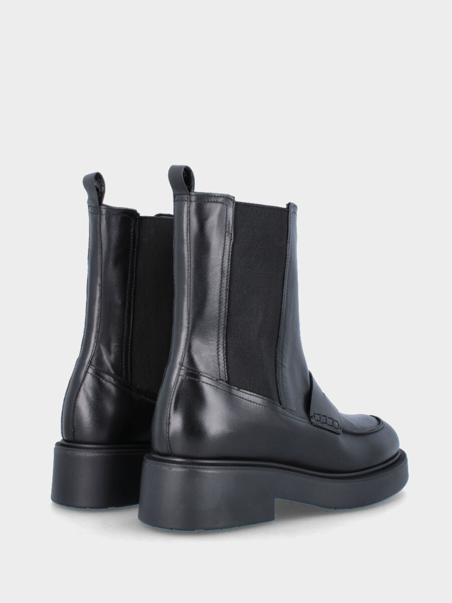Black leather ankle boot with loafer-style loop