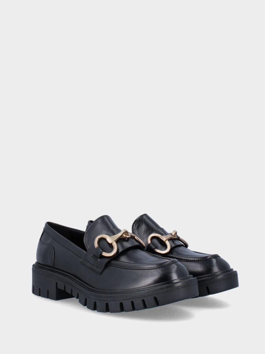Mocassino nero in pelle con maxi suola track