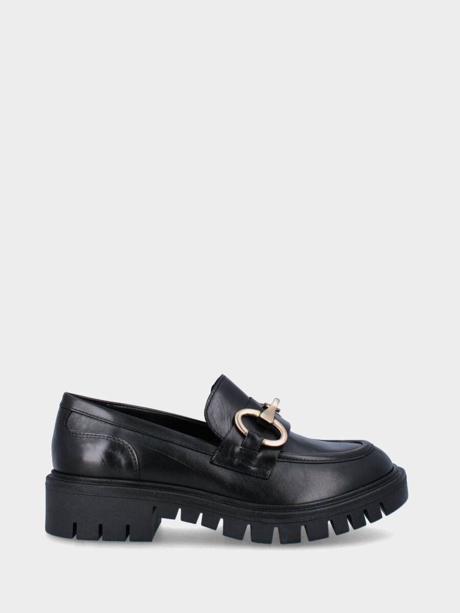 Mocassino nero in pelle con maxi suola track