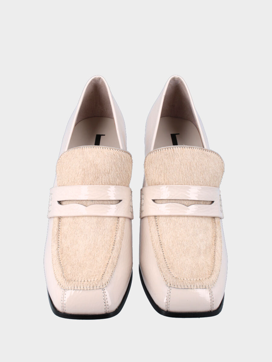 Mocassino beige in pelle con vaschetta in cavallino