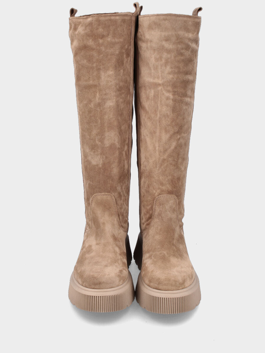 Stivale beige in pelle con tiranti lungo il gambale