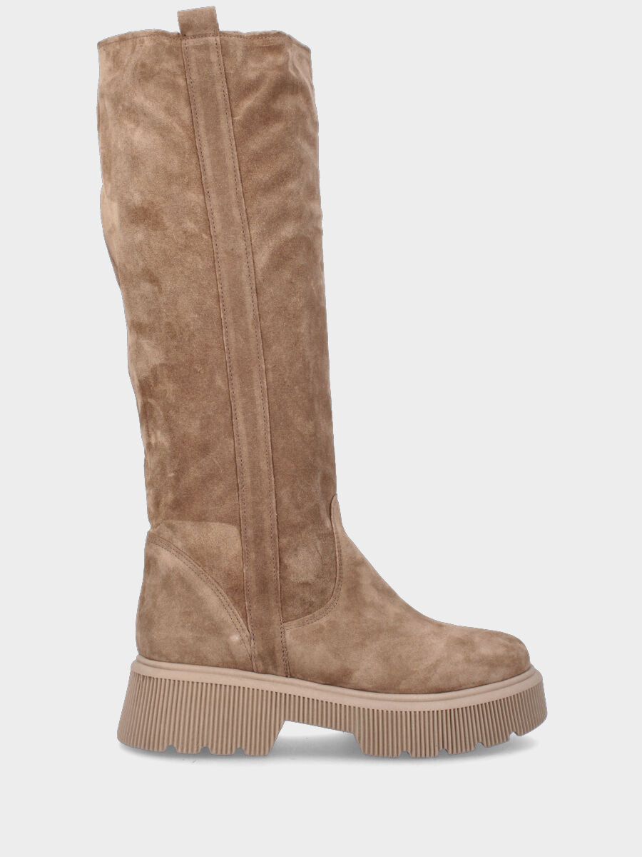 Stivale beige in pelle con tiranti lungo il gambale