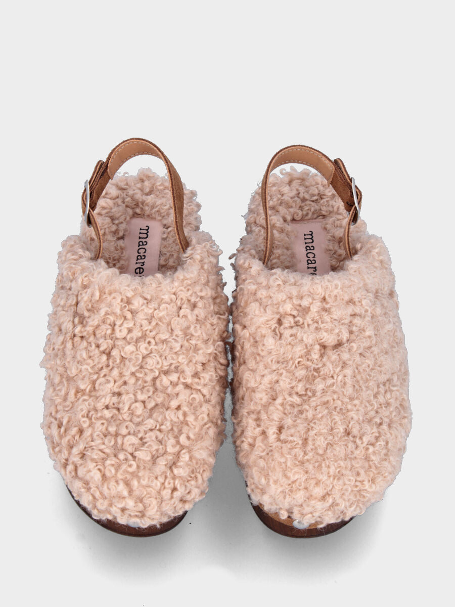 Zoccolo beige in tessuto con cinturino
