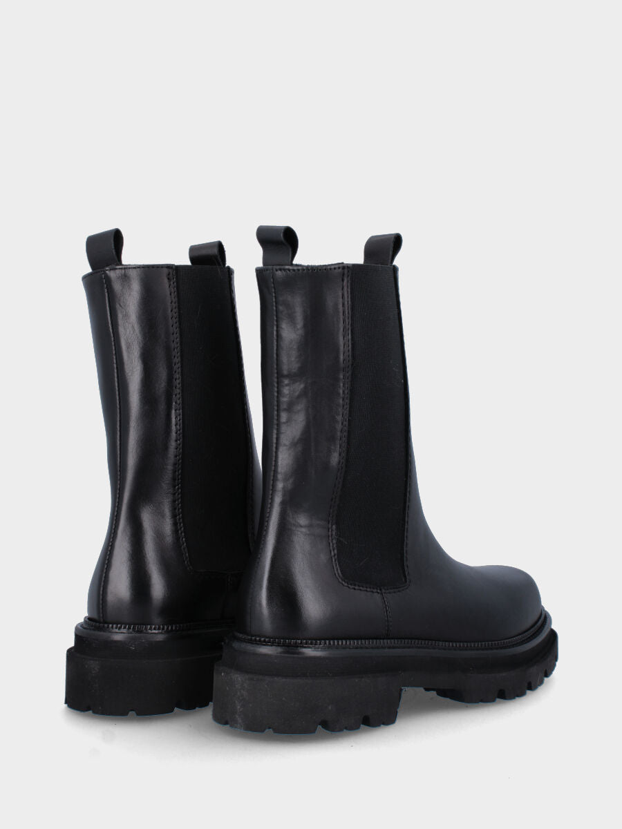 Schwarzer Leder-Stiefelette mit abgerundeter quadratischer Spitze