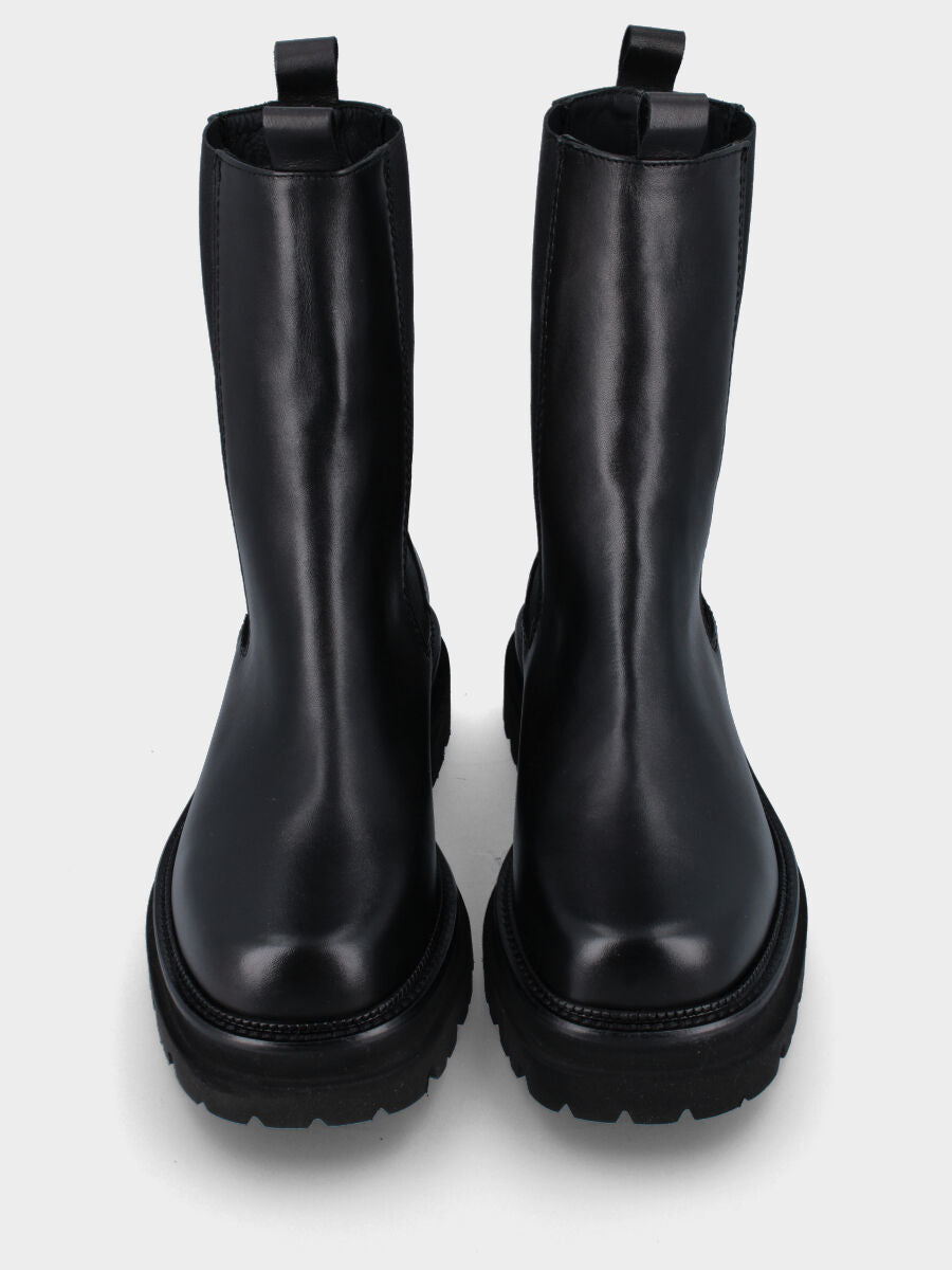 Schwarzer Leder-Stiefelette mit abgerundeter quadratischer Spitze